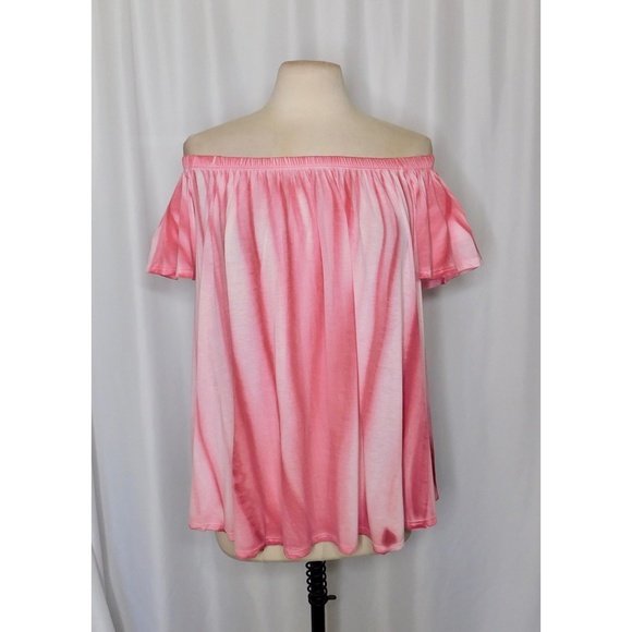 FREE PEOPLE FP Movement Tie Dye Off Shoulder Top Flutter Sleeve Pink Large - Picture 2 of 7